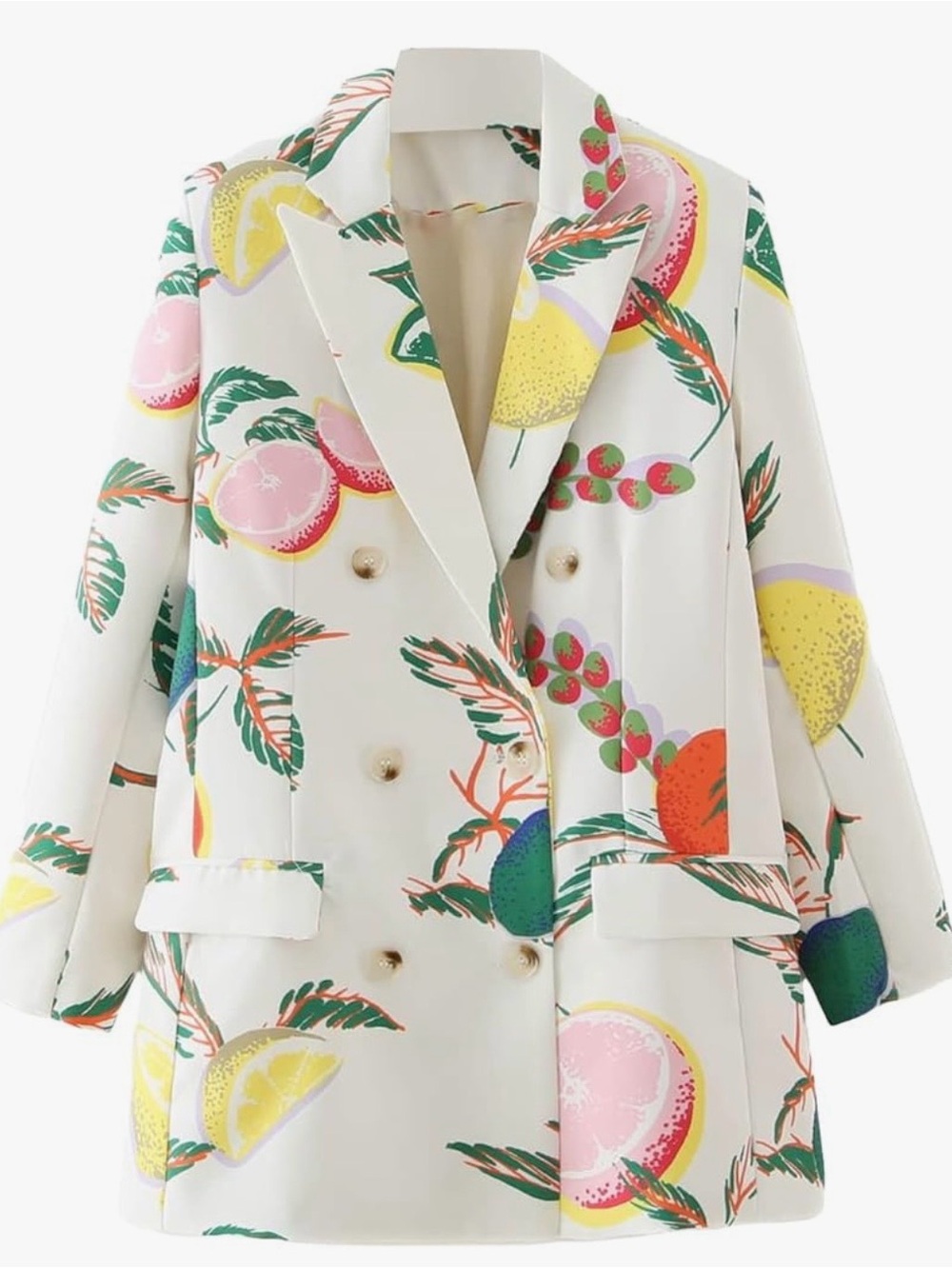 NWOT Women’s Shein Tropical Fruit Print Double Breasted Blazer Size Large